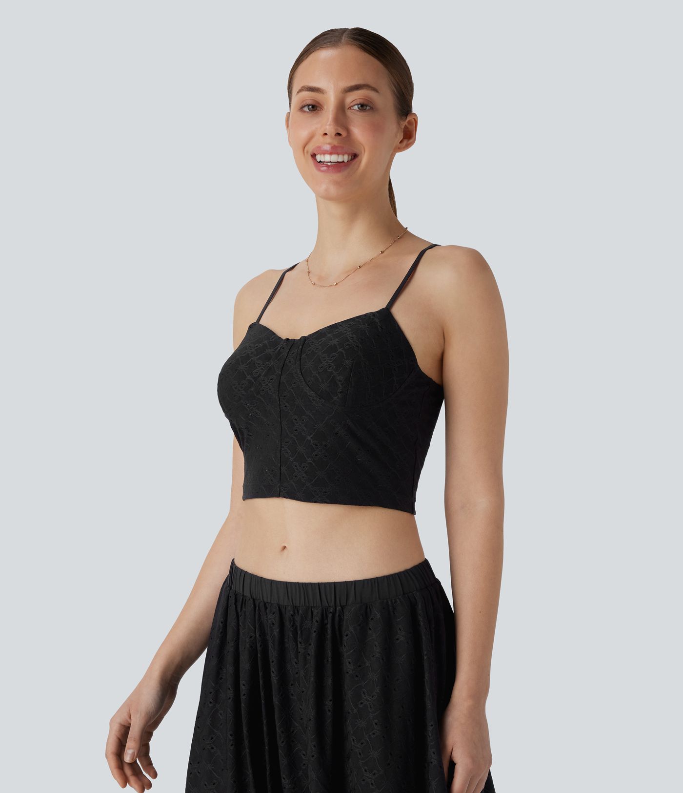 Eyelet Cropped Tank Vest Top