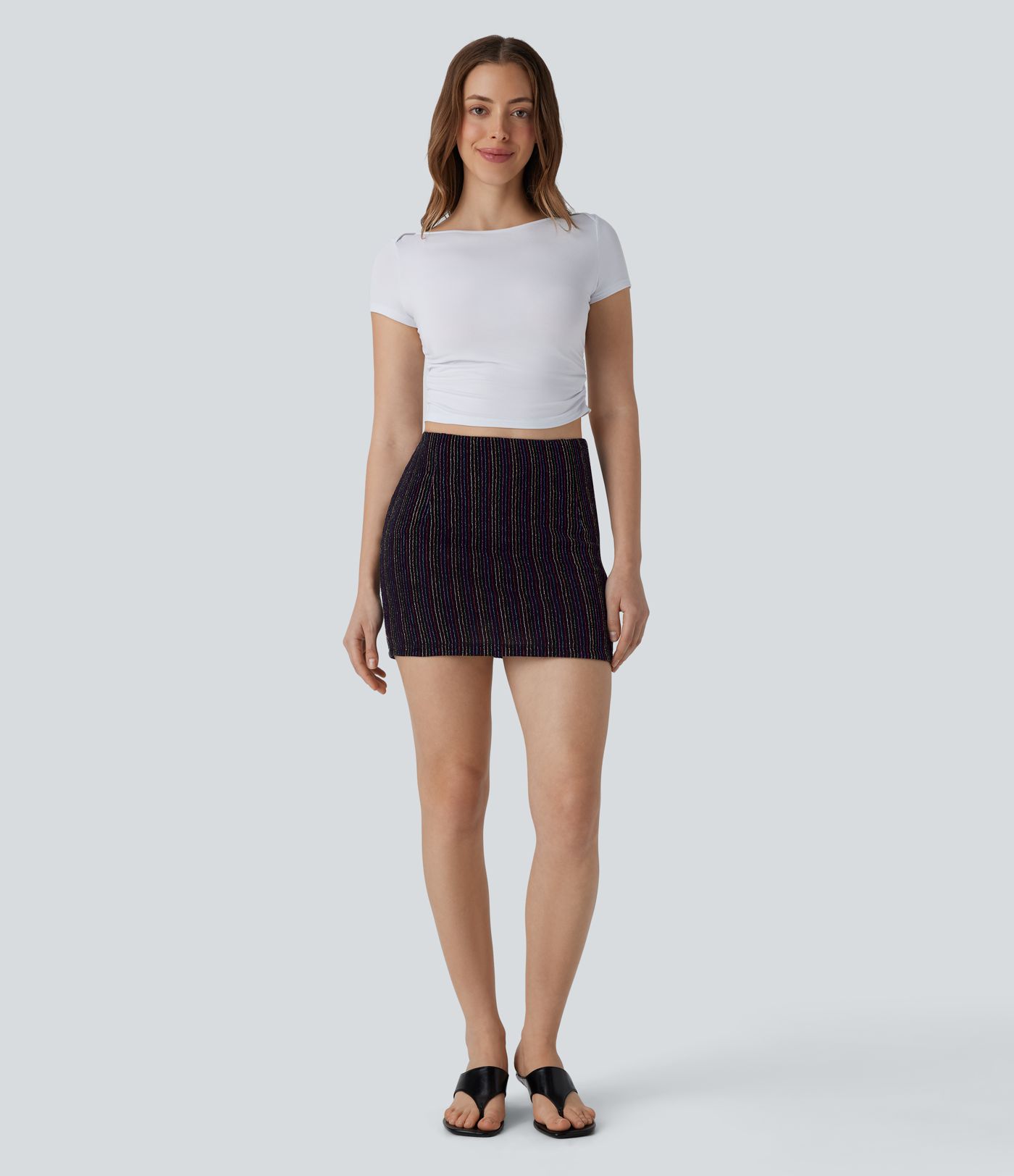 High Waisted 2-in-1 Pocket Sparkle Bodycon Mini Casual Skirt High Waisted 2-in-1 Pocket Sparkle Bodycon Mini Casual Skirt