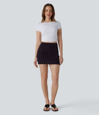 High Waisted 2-in-1 Pocket Sparkle Bodycon Mini Casual Skirt High Waisted 2-in-1 Pocket Sparkle Bodycon Mini Casual Skirt