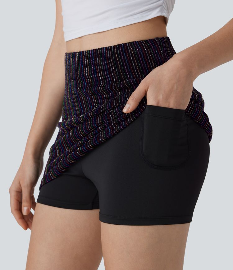 High Waisted 2-in-1 Pocket Sparkle Bodycon Mini Casual Skirt High Waisted 2-in-1 Pocket Sparkle Bodycon Mini Casual Skirt