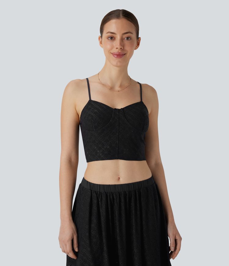 Eyelet Cropped Tank Vest Top