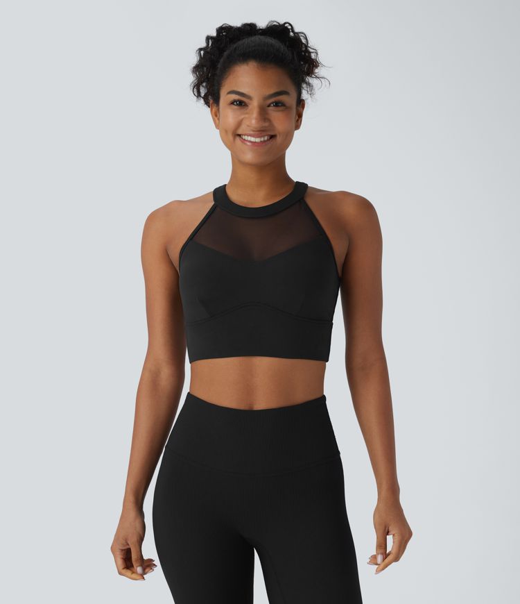 Softlyzero™ Plush Crisscross Backless Racerback Contrast Mesh Cropped Yoga Tank Vest Top