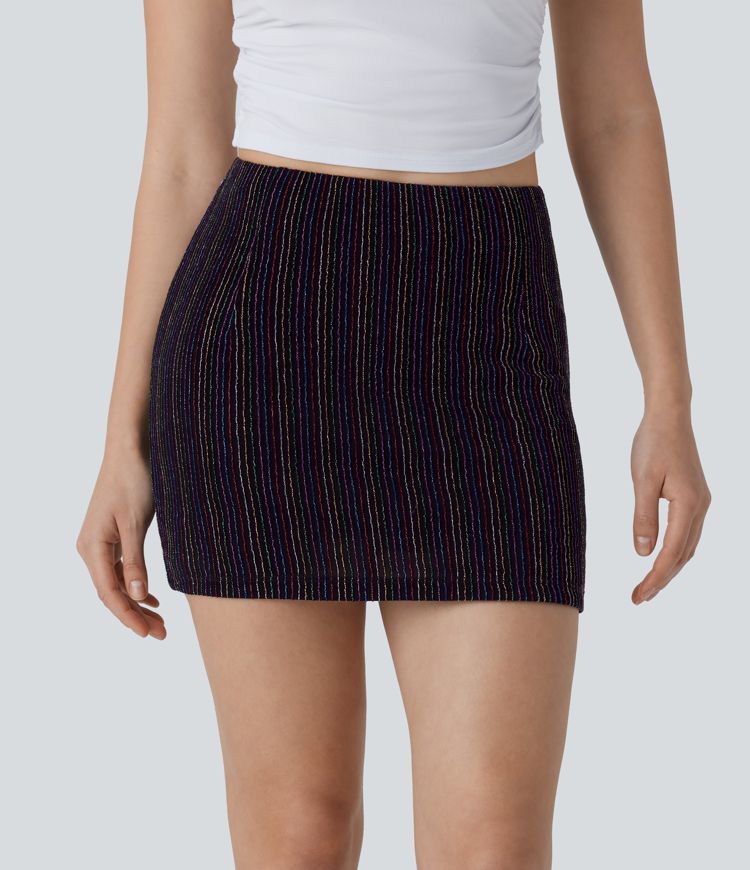High Waisted 2-in-1 Pocket Sparkle Bodycon Mini Casual Skirt High Waisted 2-in-1 Pocket Sparkle Bodycon Mini Casual Skirt