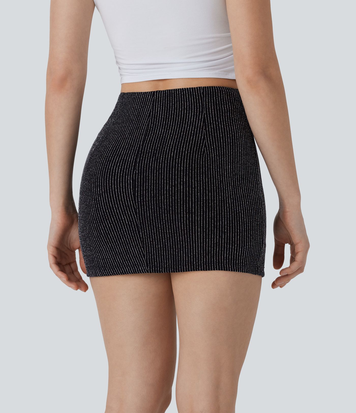 Mini Falda ajustada tiro alto bolsillo lateral raya metalizada 2 en 1
