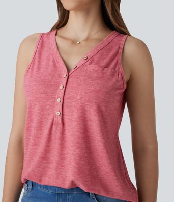 V Neck Sleeveless Decorative Casual Top
