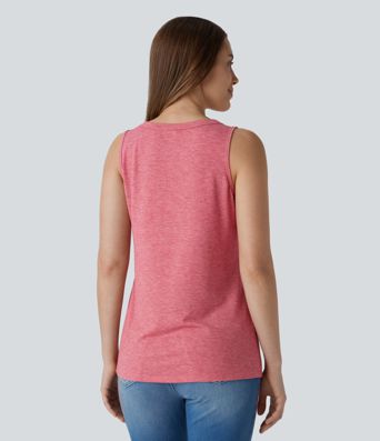 V Neck Sleeveless Decorative Casual Top