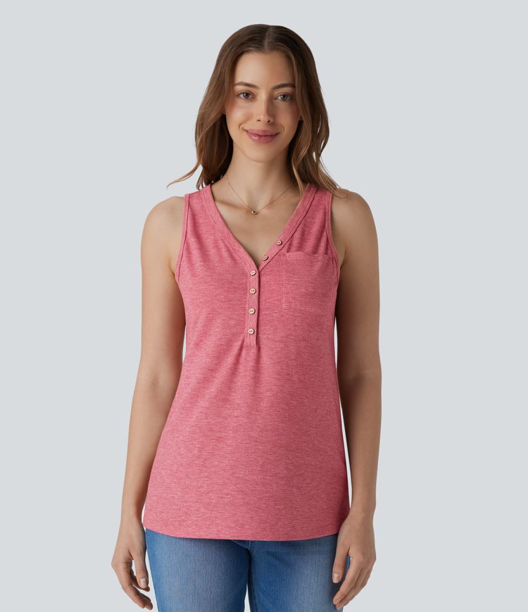 V Neck Sleeveless Decorative Casual Top
