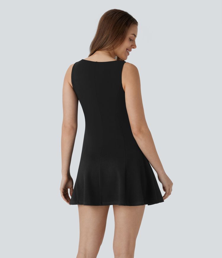 Ärmelloses, 2-teiliges Pickleball-Skater-Minikleid mit quadratischem Ausschnitt und Seitentasche