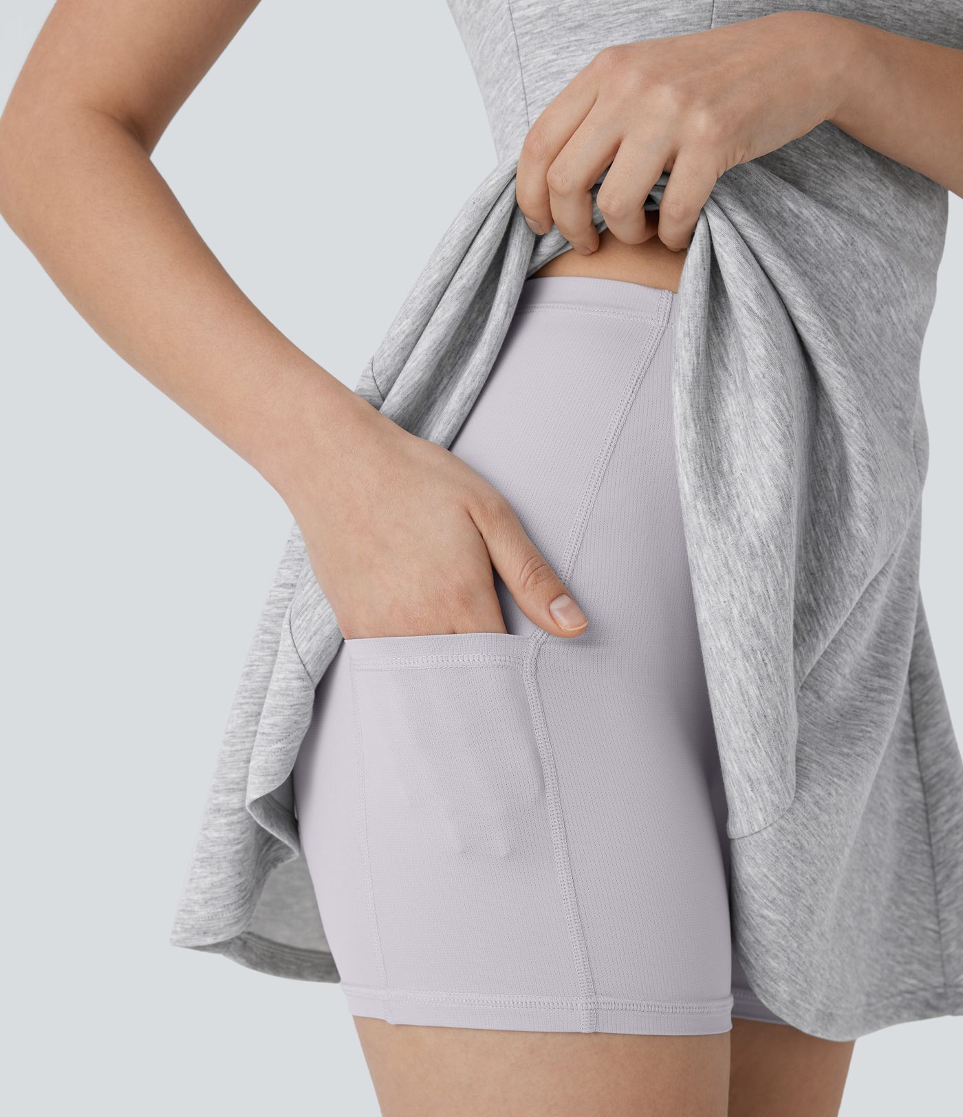 Ärmelloses, 2-teiliges Pickleball-Skater-Minikleid mit quadratischem Ausschnitt und Seitentasche