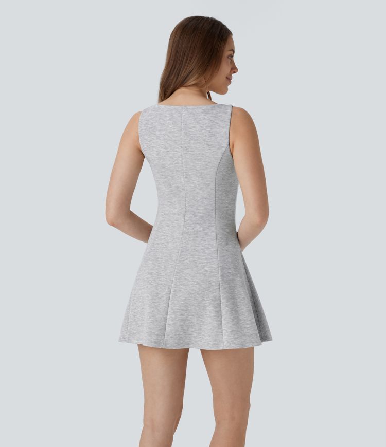 Ärmelloses, 2-teiliges Pickleball-Skater-Minikleid mit quadratischem Ausschnitt und Seitentasche