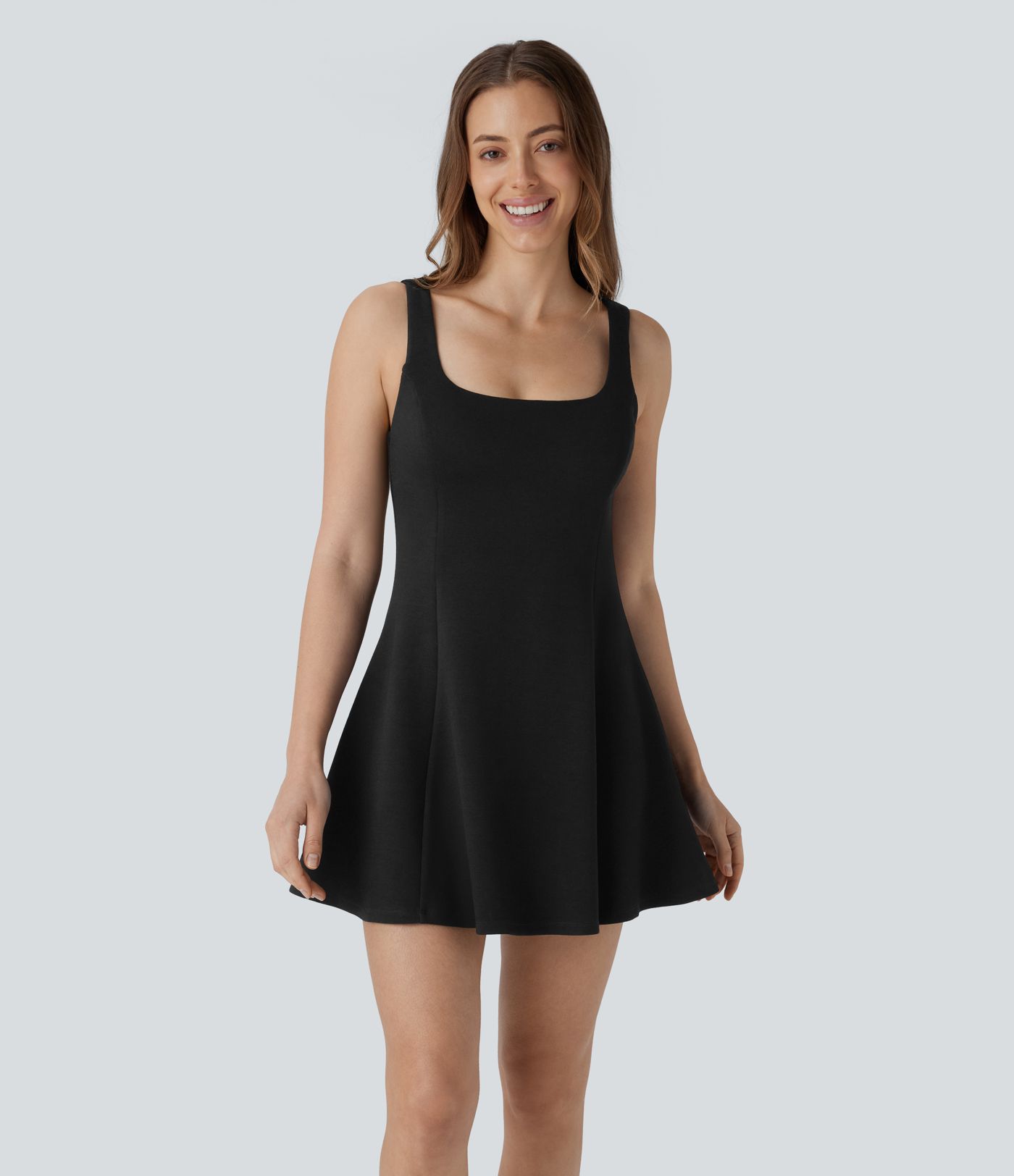 Ärmelloses, 2-teiliges Pickleball-Skater-Minikleid mit quadratischem Ausschnitt und Seitentasche