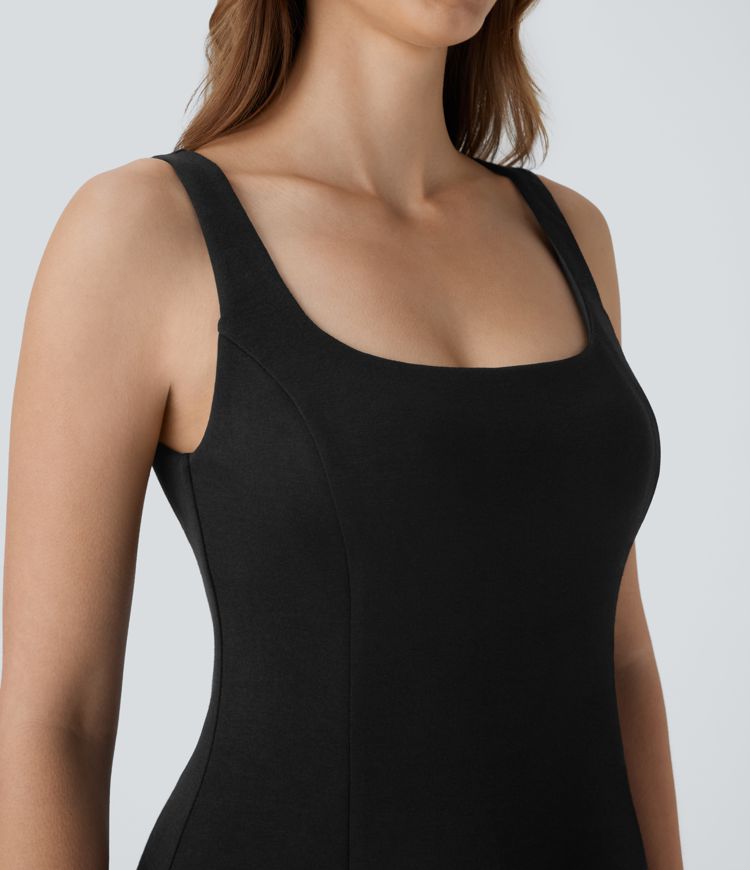 Ärmelloses, 2-teiliges Pickleball-Skater-Minikleid mit quadratischem Ausschnitt und Seitentasche