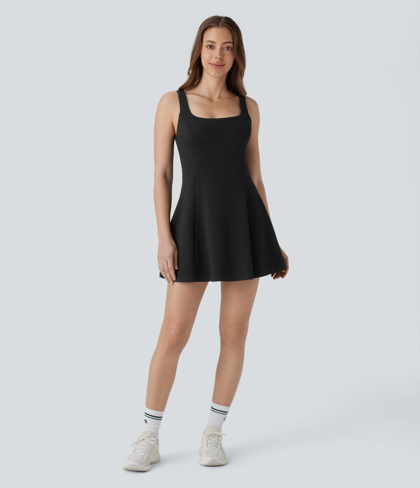 Ärmelloses, 2-teiliges Pickleball-Skater-Minikleid mit quadratischem Ausschnitt und Seitentasche