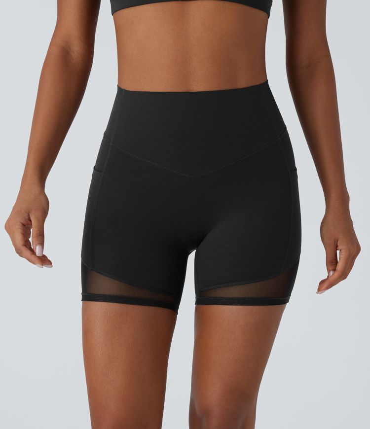 Pantalón corto Halara UltraSculpt™ SoCinched ciclista moldeador entrenamiento tiro alto control abdomen bolsillo lateral malla contrastante - 12.5cm