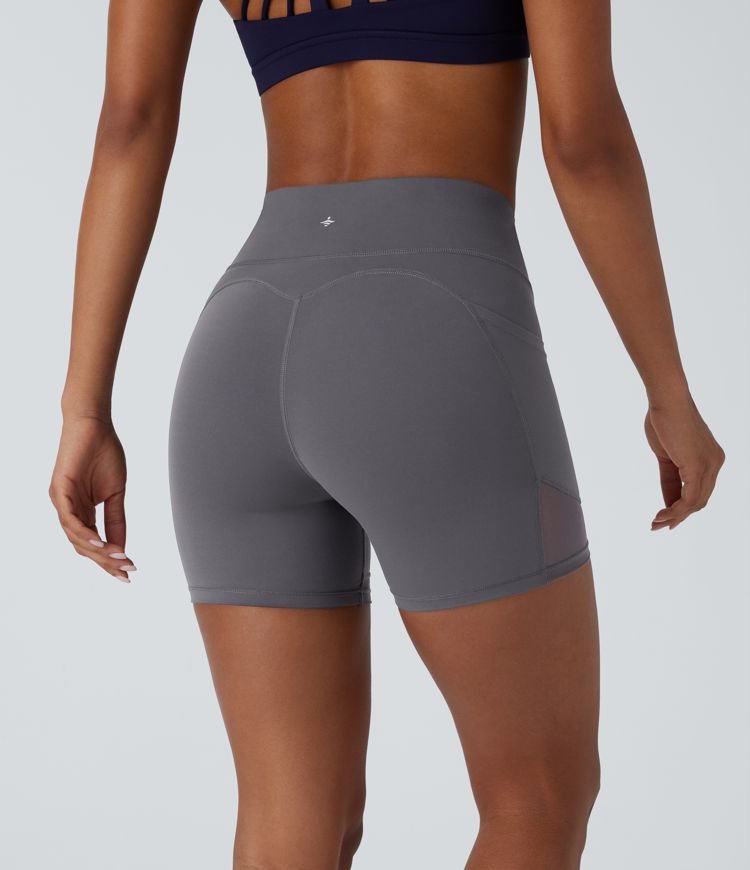 Halara UltraSculpt™ High Waisted Tummy Control Pocket Contrast Mesh Shaping Workout Biker Shorts 5''