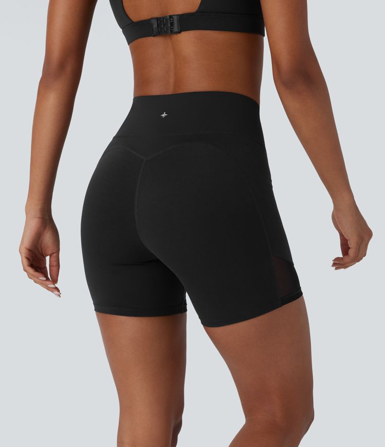 Pantalón corto Halara UltraSculpt™ SoCinched ciclista moldeador entrenamiento tiro alto control abdomen bolsillo lateral malla contrastante - 12.5cm