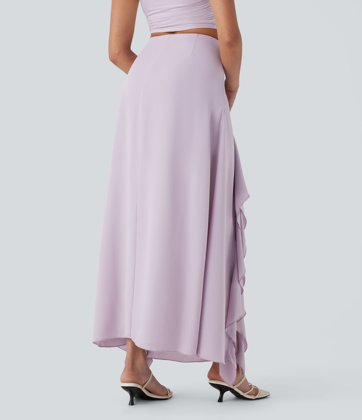 2-in-1-Maxi-Freizeitrock mit hohem Bund, Hoch taillierter, unsichtbarem Reißverschluss und geschlitztem Rüschen