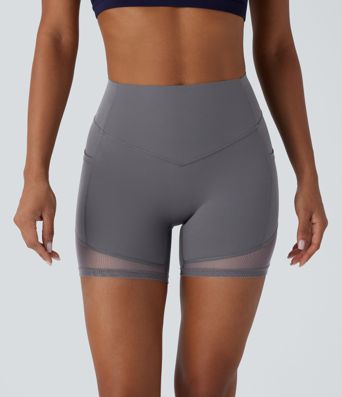 Halara UltraSculpt™ High Waisted Tummy Control Pocket Contrast Mesh Shaping Workout Biker Shorts 5''