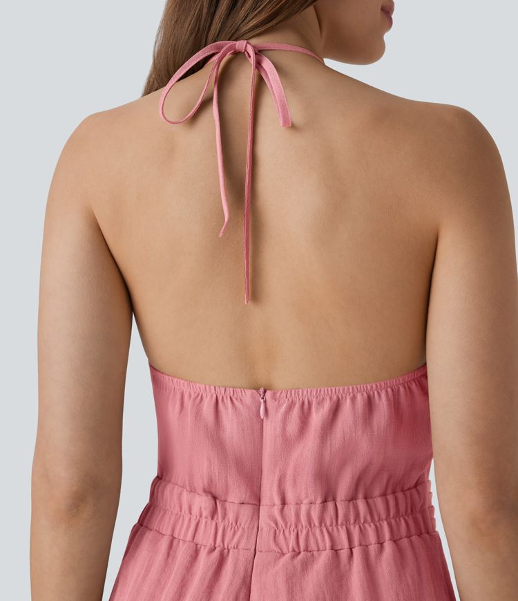 Mono lino cuello halter sin espalda cremallera invisible dobladillo cruzado