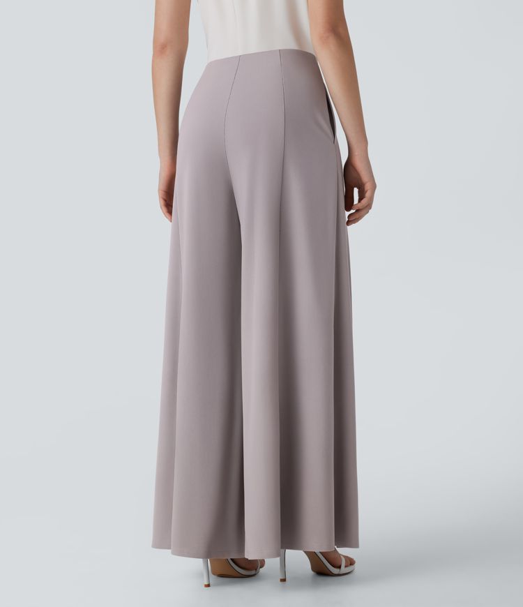 Halara Flex™ Pantalon de travail palazzo à jambe large en micro gaufré taille haute avec poches latérales