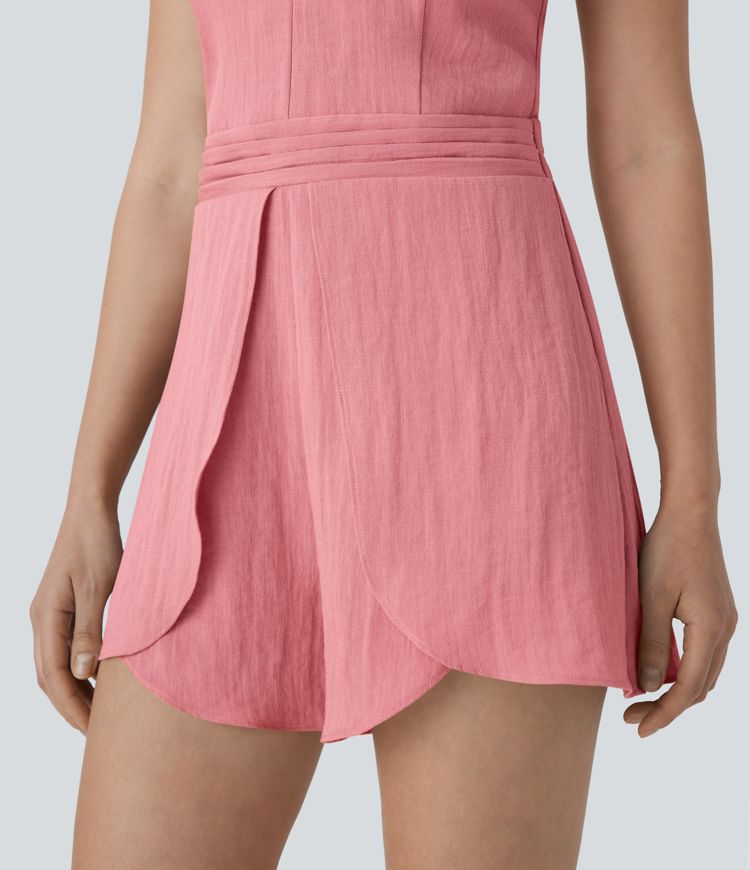 Mono lino cuello halter sin espalda cremallera invisible dobladillo cruzado