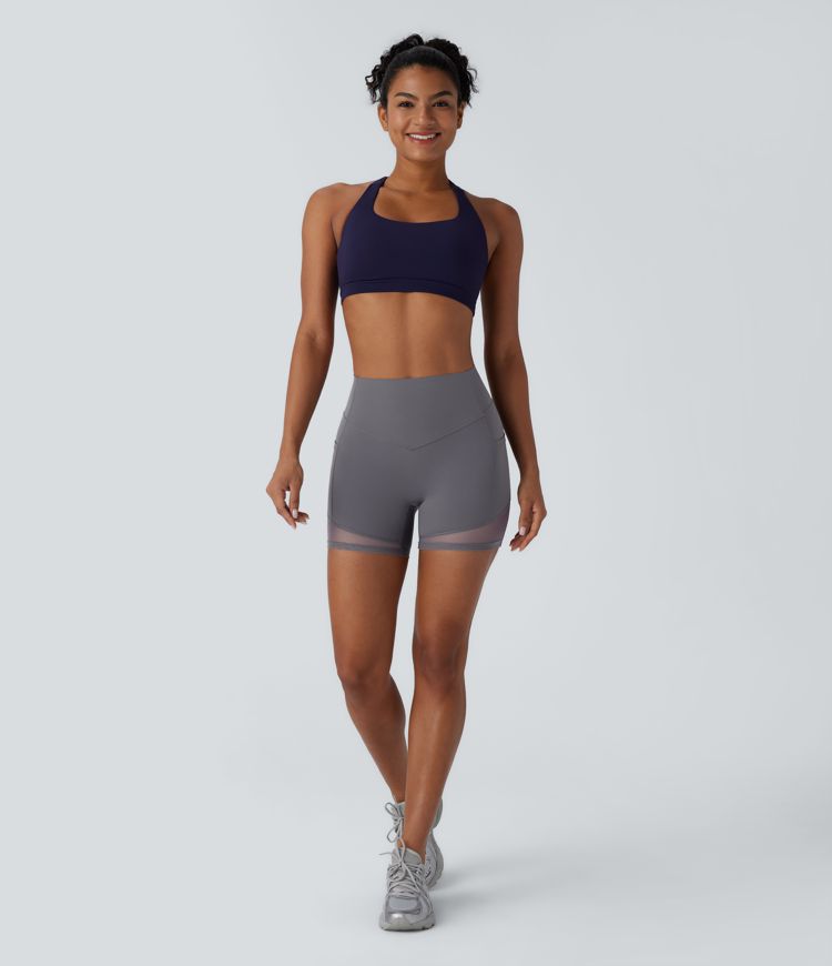 Halara UltraSculpt™ High Waisted Tummy Control Pocket Contrast Mesh Shaping Workout Biker Shorts 5''