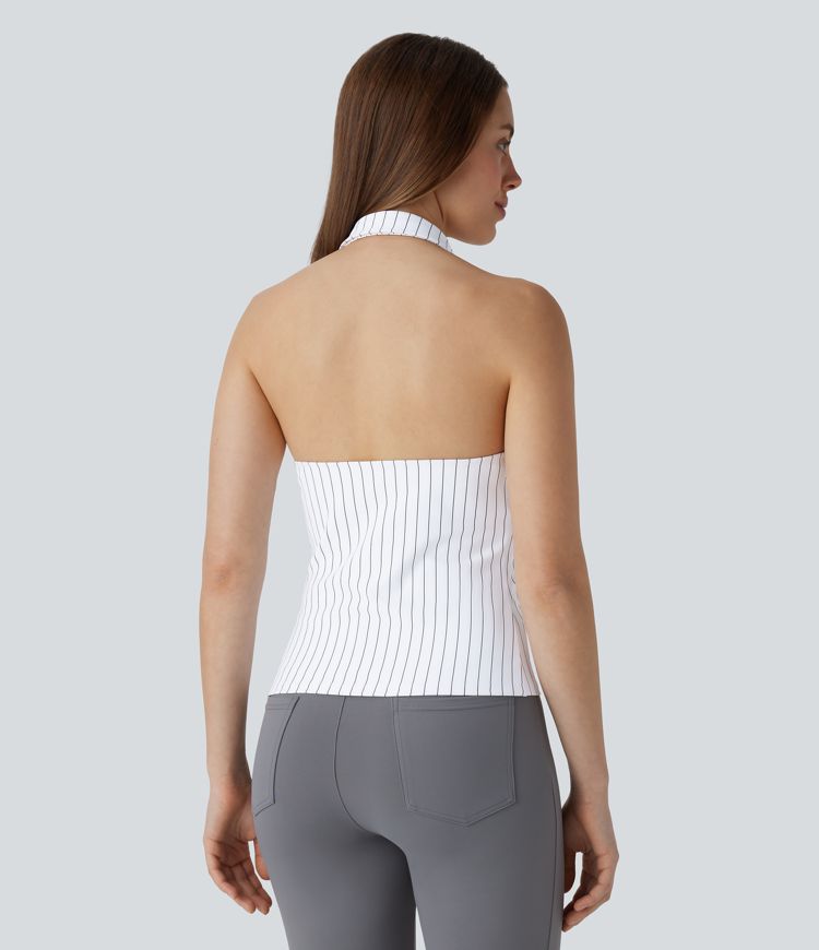 Blusa oficina tacto agradable raya sin espalda cuello halter