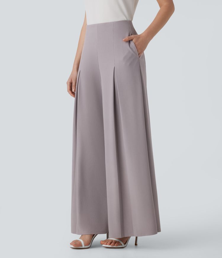 Halara Flex™ Pantalon de travail palazzo à jambe large en micro gaufré taille haute avec poches latérales