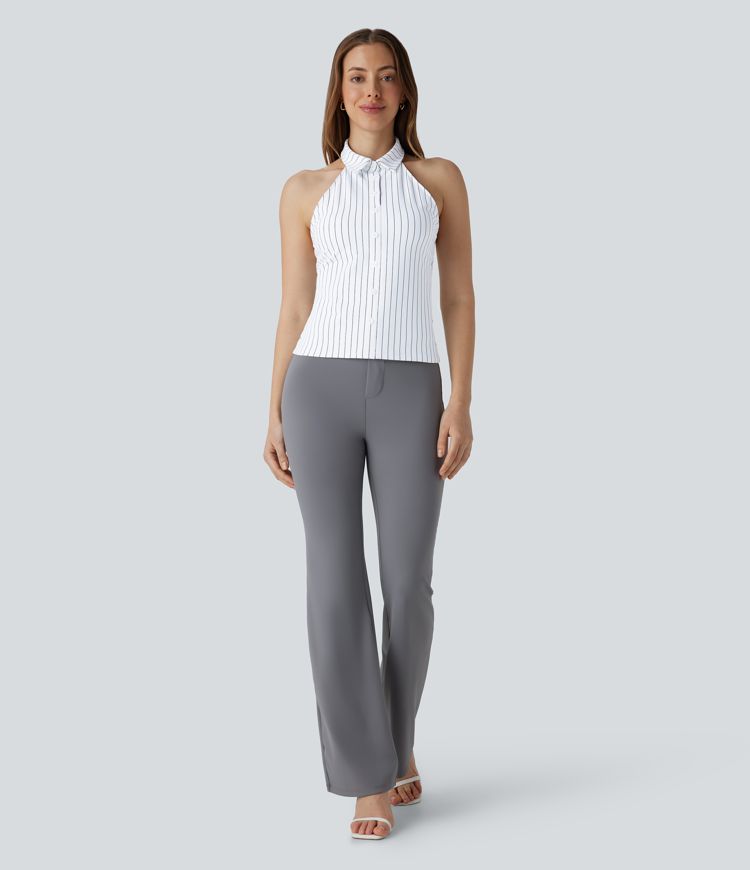 Blusa oficina tacto agradable raya sin espalda cuello halter