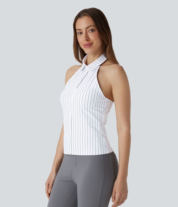 Blusa oficina tacto agradable raya sin espalda cuello halter