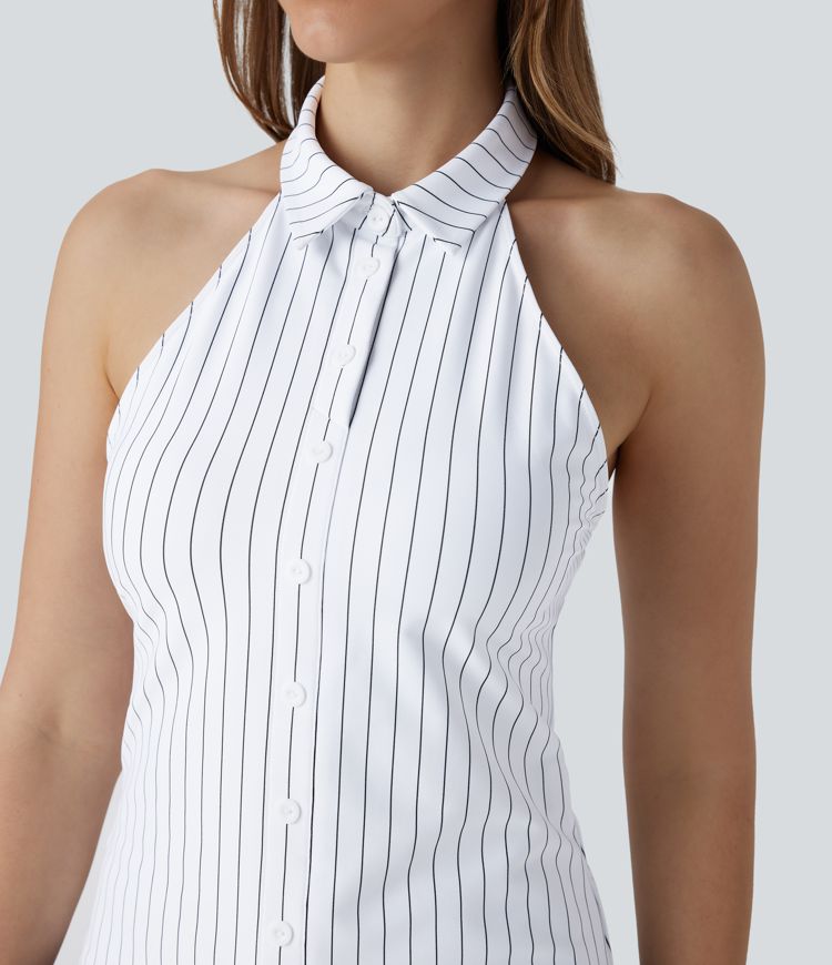 Blusa oficina tacto agradable raya sin espalda cuello halter