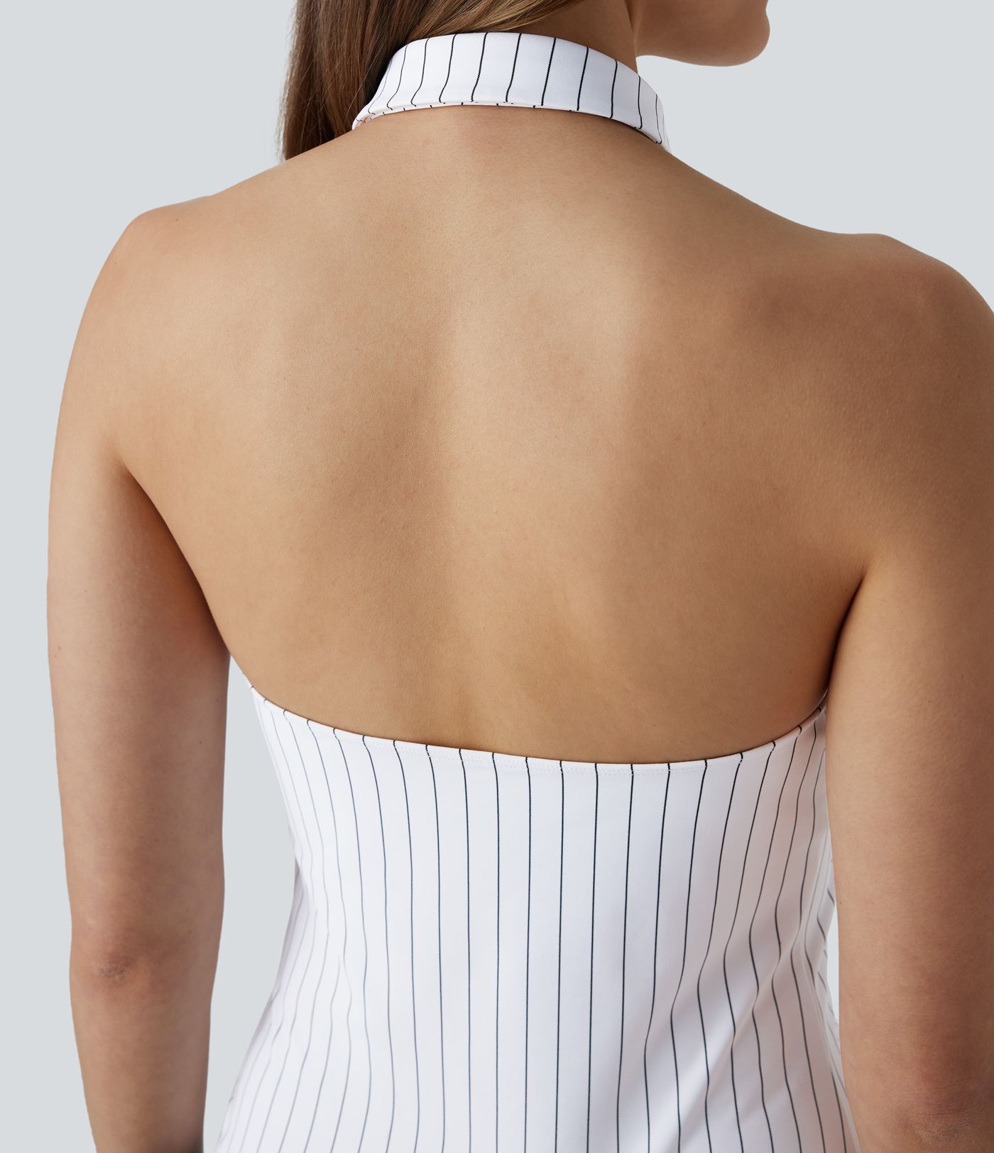 Haut de travail à rayures dos nu col licou frais au toucher