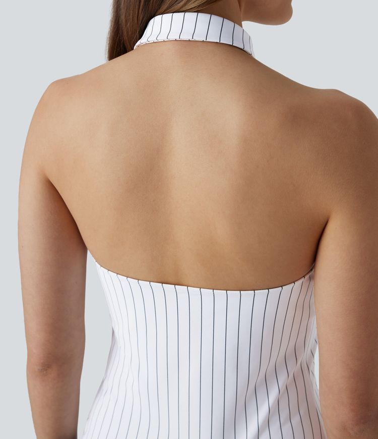 Blusa oficina tacto agradable raya sin espalda cuello halter