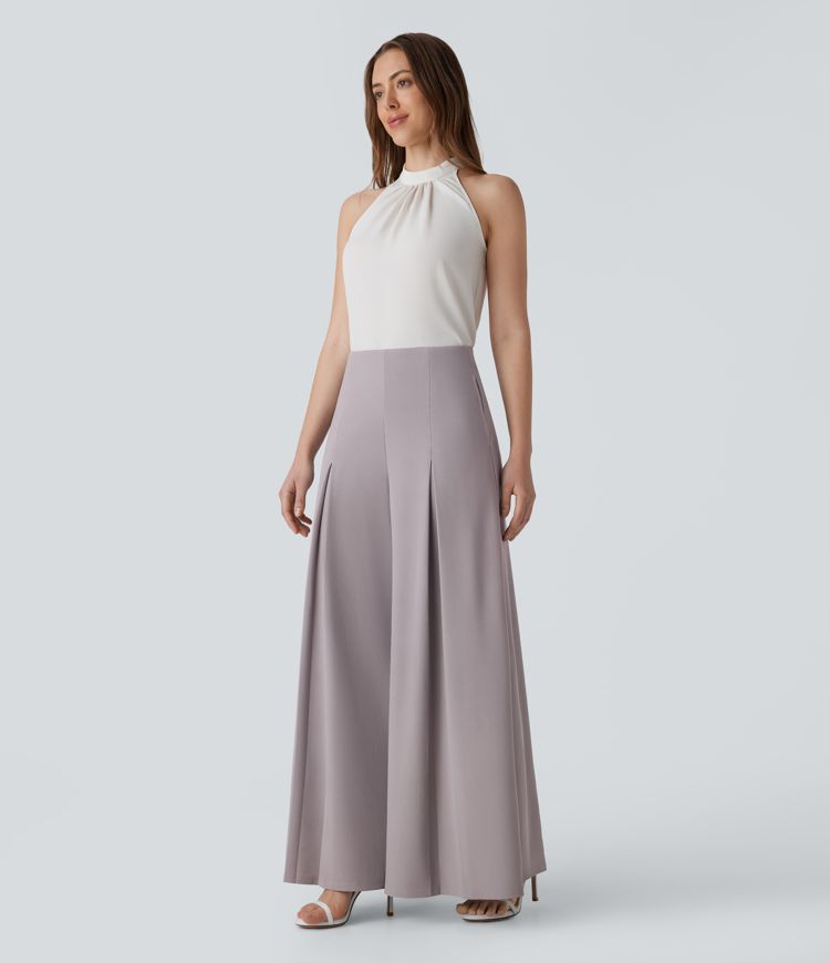 Halara Flex™ Pantalon de travail palazzo à jambe large en micro gaufré taille haute avec poches latérales