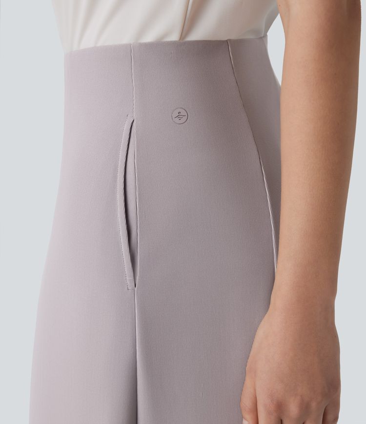 Halara Flex™ Pantalon de travail palazzo à jambe large en micro gaufré taille haute avec poches latérales