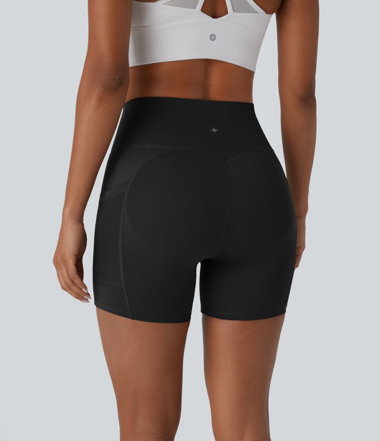 SpeedWave™ SoCinched High Waisted Tummy Control Butt Lifting Side Pocket Contrast Mesh Quick Dry Workout Biker Shorts 5''