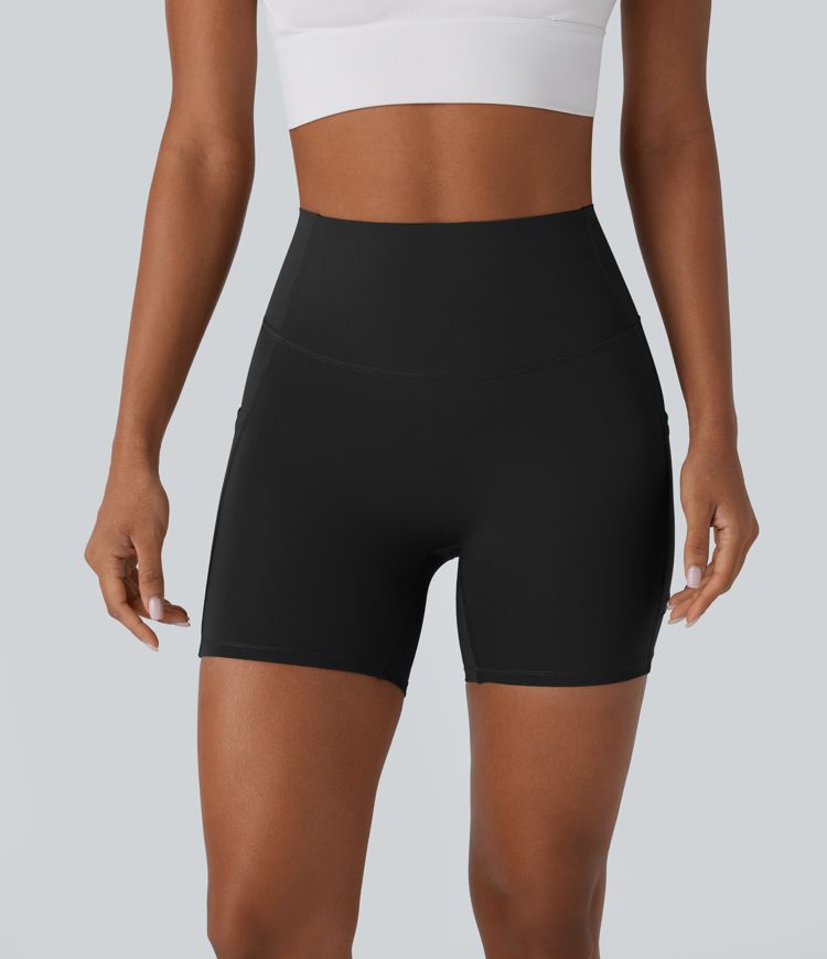SpeedWave™ SoCinched High Waisted Tummy Control Butt Lifting Side Pocket Contrast Mesh Quick Dry Workout Biker Shorts 5''