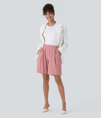 High Waisted Body Sculpt Waist-Slimming Side Pocket Micro Waffle Work Shorts High Waisted Body Sculpt Waist-Slimming Side Pocket Micro Waffle Work Shorts
