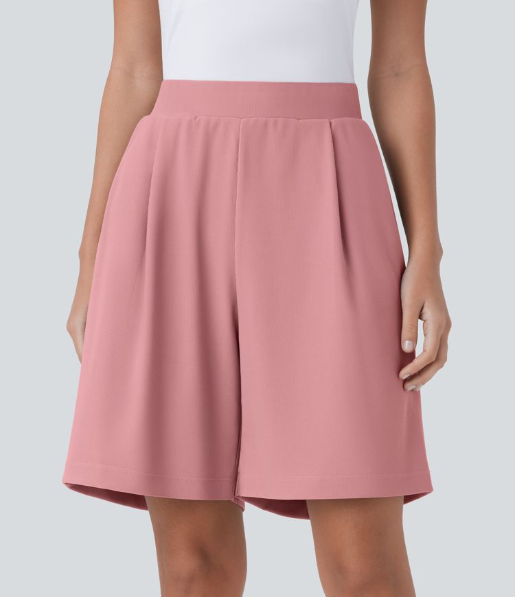 High Waisted Body Sculpt Waist-Slimming Side Pocket Micro Waffle Work Shorts High Waisted Body Sculpt Waist-Slimming Side Pocket Micro Waffle Work Shorts