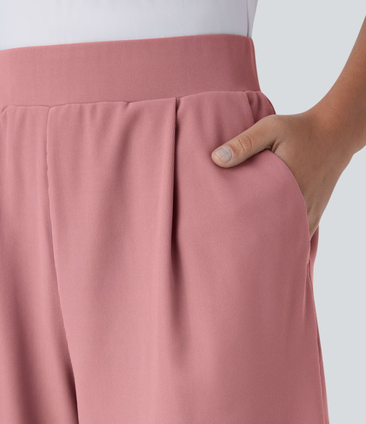 High Waisted Body Sculpt Waist-Slimming Side Pocket Micro Waffle Work Shorts High Waisted Body Sculpt Waist-Slimming Side Pocket Micro Waffle Work Shorts