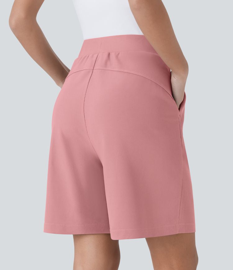 High Waisted Body Sculpt Waist-Slimming Side Pocket Micro Waffle Work Shorts High Waisted Body Sculpt Waist-Slimming Side Pocket Micro Waffle Work Shorts