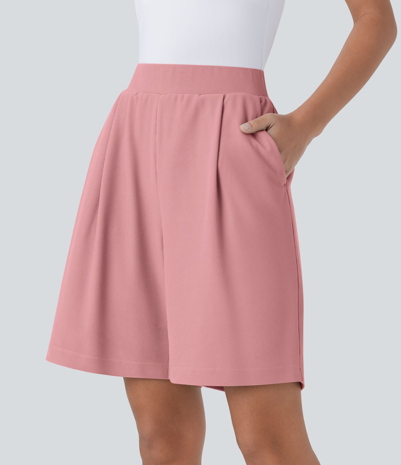 High Waisted Body Sculpt Waist-Slimming Side Pocket Micro Waffle Work Shorts High Waisted Body Sculpt Waist-Slimming Side Pocket Micro Waffle Work Shorts