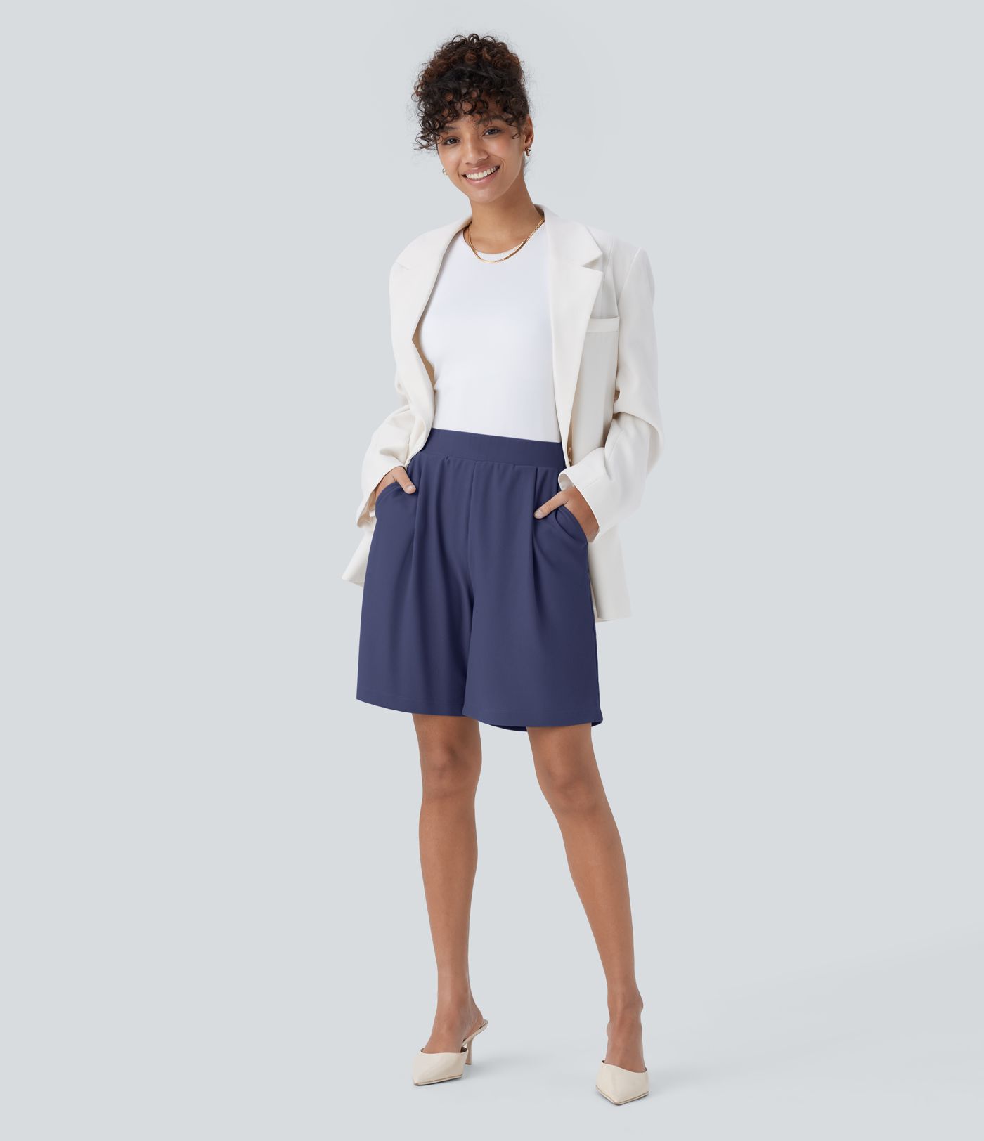 High Waisted Body Sculpt Waist-Slimming Pocket Micro Waffle Work Shorts