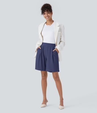 High Waisted Body Sculpt Waist-Slimming Pocket Micro Waffle Work Shorts