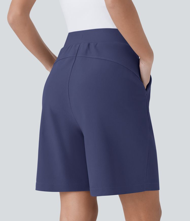 High Waisted Body Sculpt Waist-Slimming Pocket Micro Waffle Work Shorts