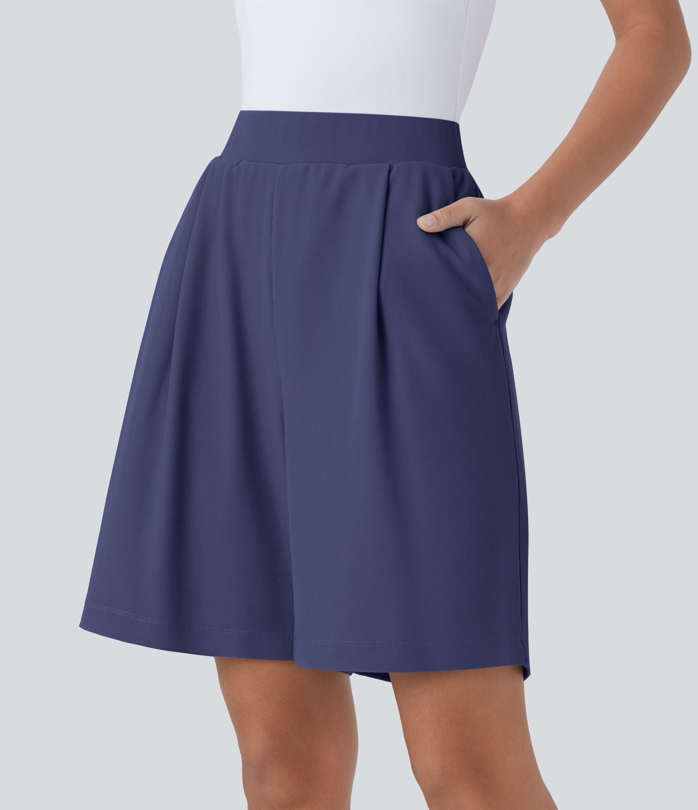 High Waisted Body Sculpt Waist-Slimming Pocket Micro Waffle Work Shorts