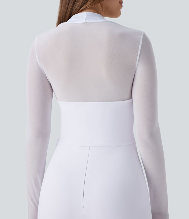 DayStretch Long Sleeve Contrast Mesh Zipper Bootcut Jumpsuit-Easy Peezy Edition