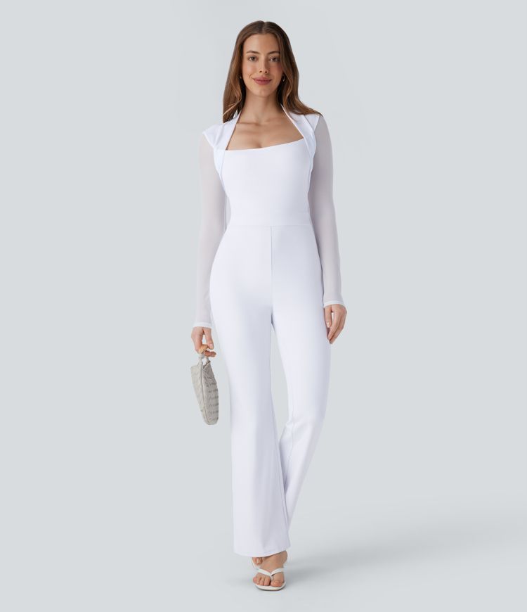 DayStretch Long Sleeve Contrast Mesh Zipper Bootcut Jumpsuit-Easy Peezy Edition