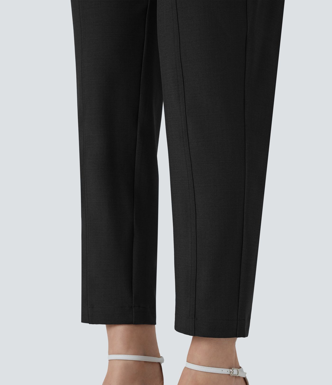 Mid High Waisted Zipper Belted Pockets Casual Pants