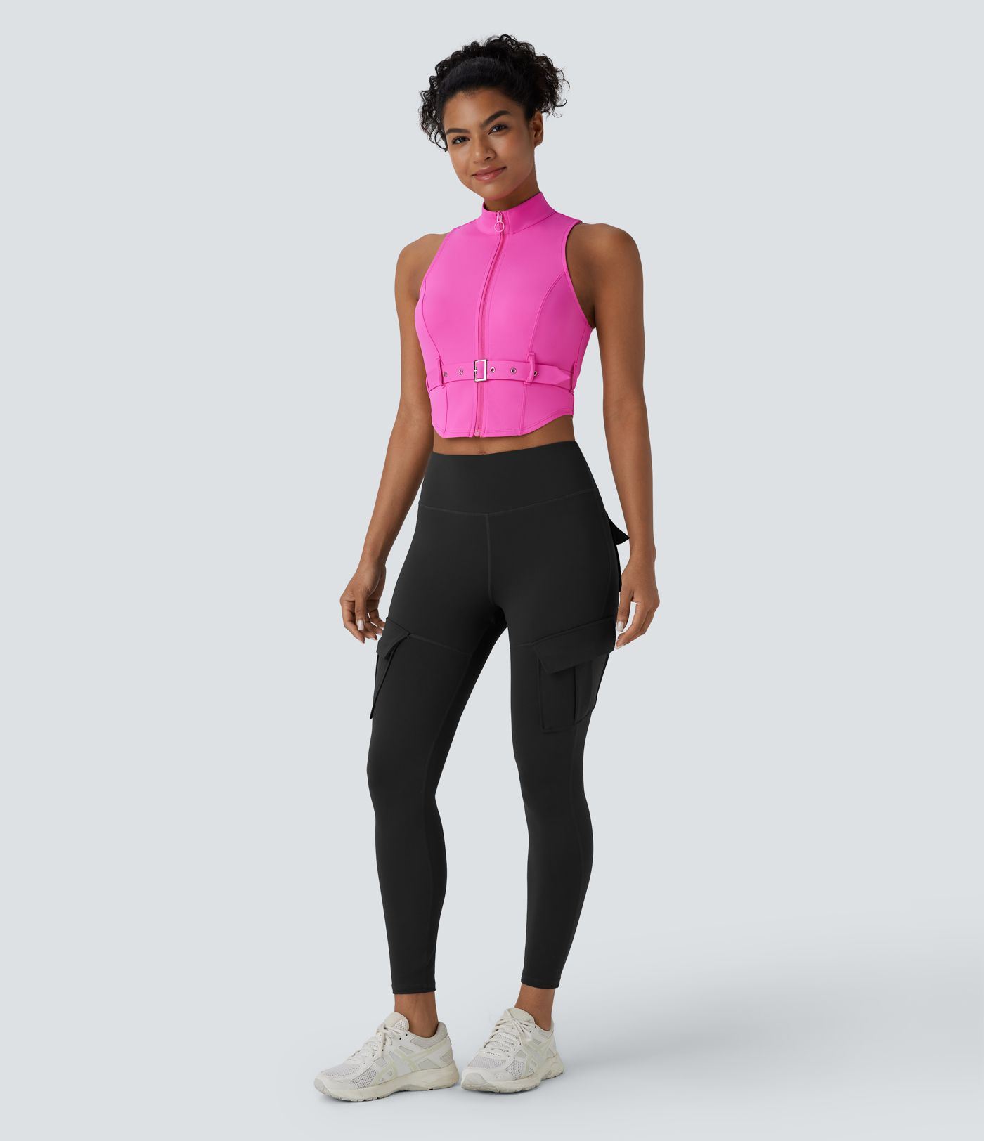 SoftlyZero™ QuickDry Stand Collar Zipper Belted Curved Hem Slim Pickleball Sports Top